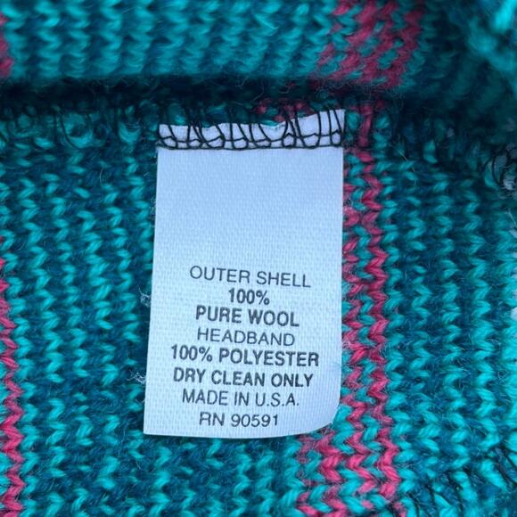 Vintage Fair Isle Wool Beanie USA Made Ski Hat Green Fleece Lined Tassel Knit - Picture 3 of 10